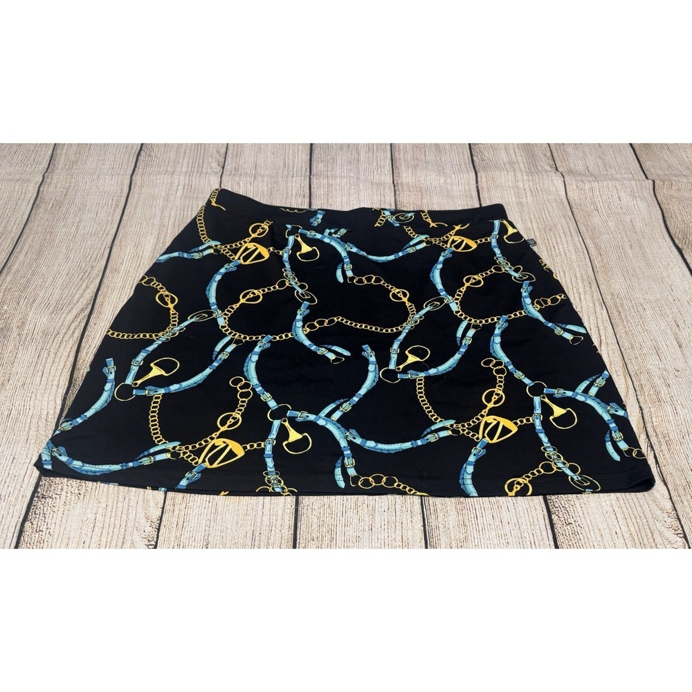 Womens Banana Boat UPF 50 Black Blue Gold Chain Design Skort Sz XL Tub32